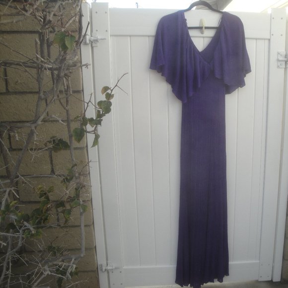Zara Womens Dress Size Small Purple Metallic Maxi Long Flutter Sleeves - Picture 6 of 7